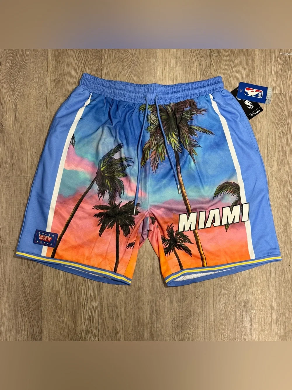 New Unisex NBA & KidSuper Studios Fanatics Blue Miami Heat Hometown Shorts L, XL